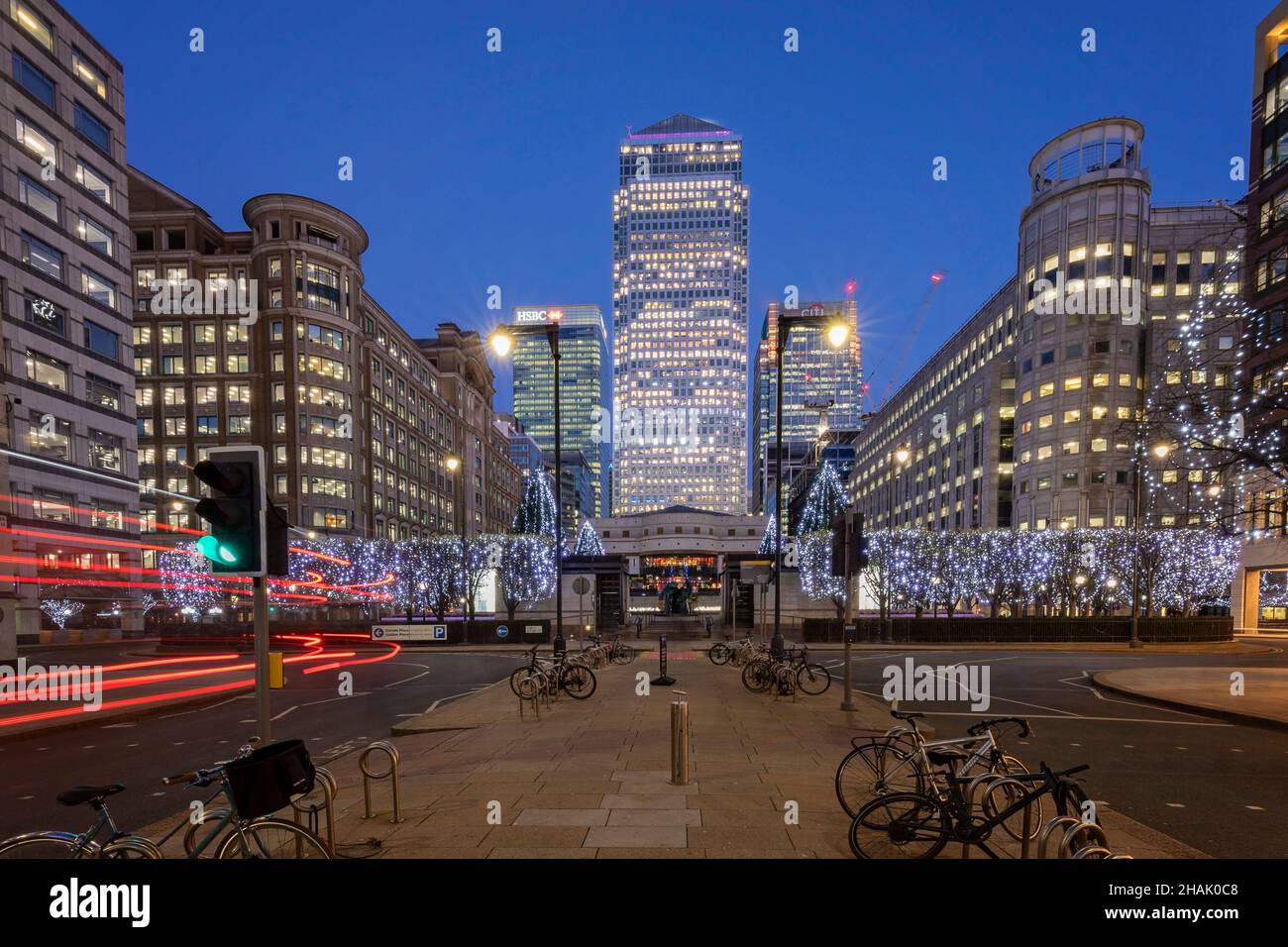 Canary Wharf lights Stock Photo
