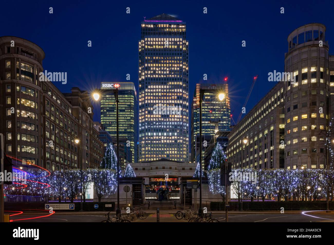 Canary Wharf lights Stock Photo