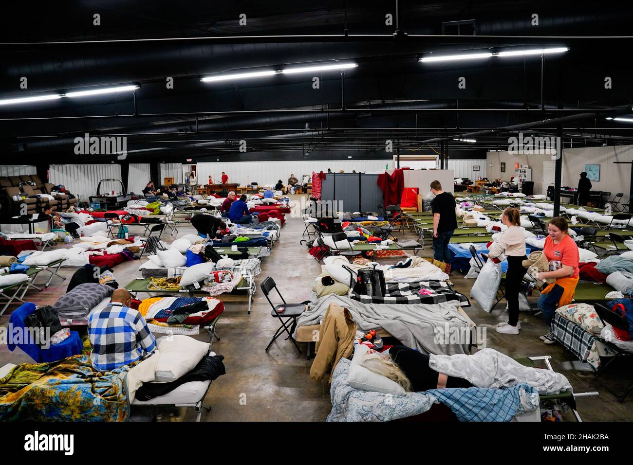 A general view of a makeshift shelter which houses people who lost