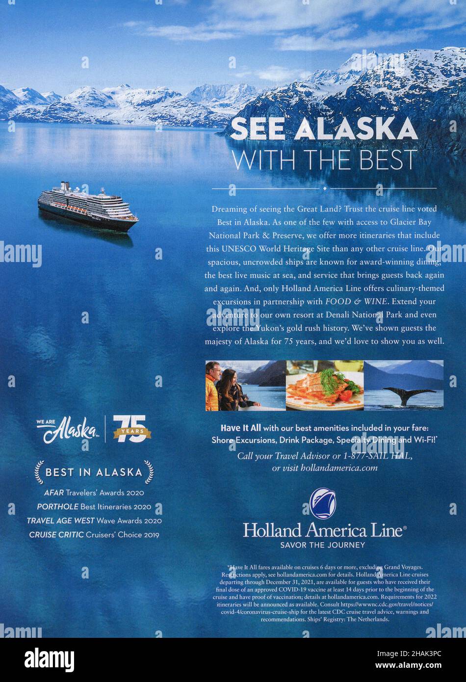 Full Page ad in the November 2021 Travel+Leisure magazine, USA Stock Photo