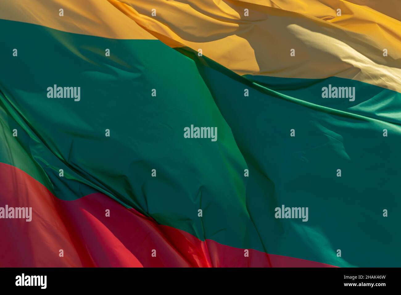 Part of Lithuanian national flag, close-up. Republic of Lithuania, LT Stock Photo