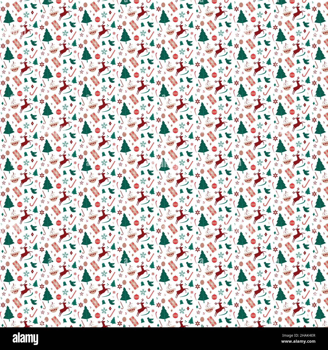 Festive Christmas seamless repeat vector pattern Illustration. Nordic Scandinavian theme. Stock Vector