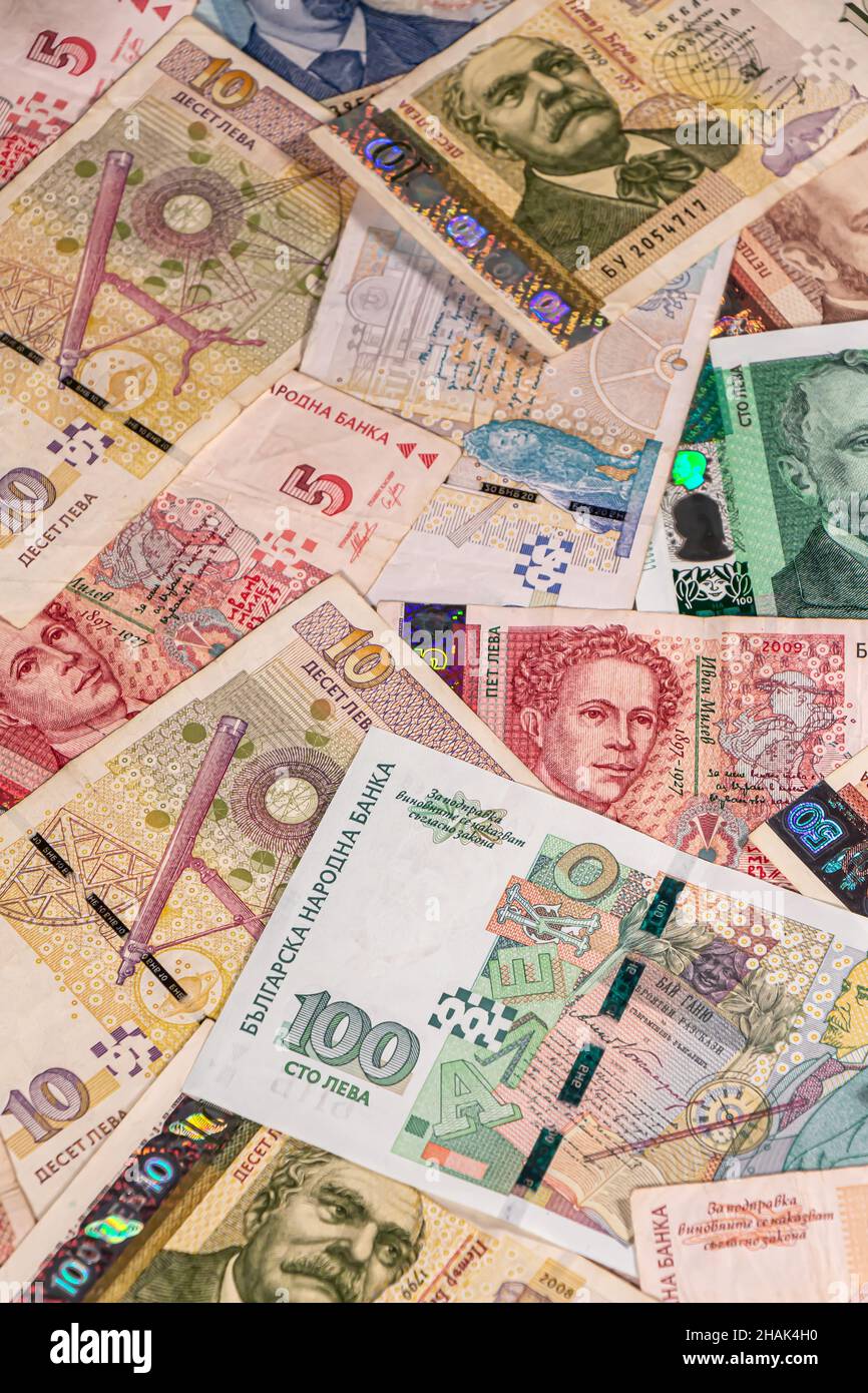 A composition of Bulgarian lev banknotes providing great options to be used for illustrating subjects as business, banking, media, presentations etc. Stock Photo