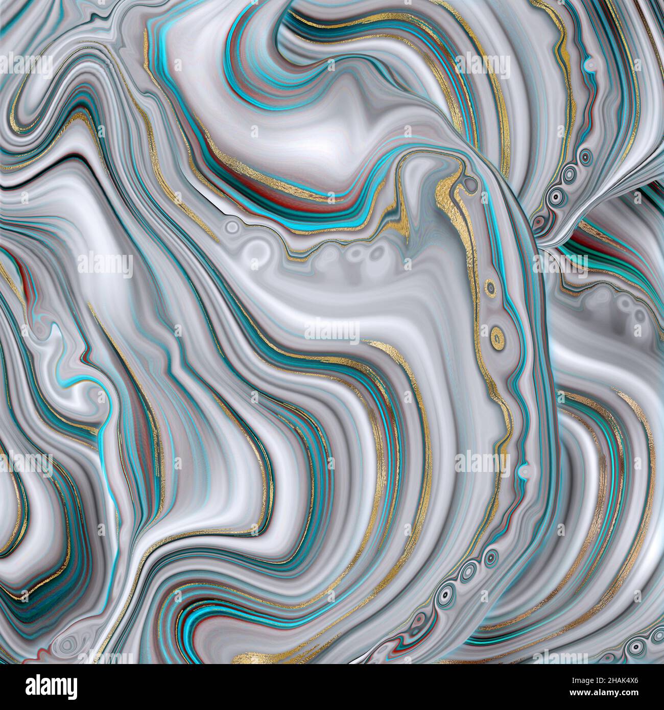 Abstract agate marble in pastel turquoise green blue grey with gold