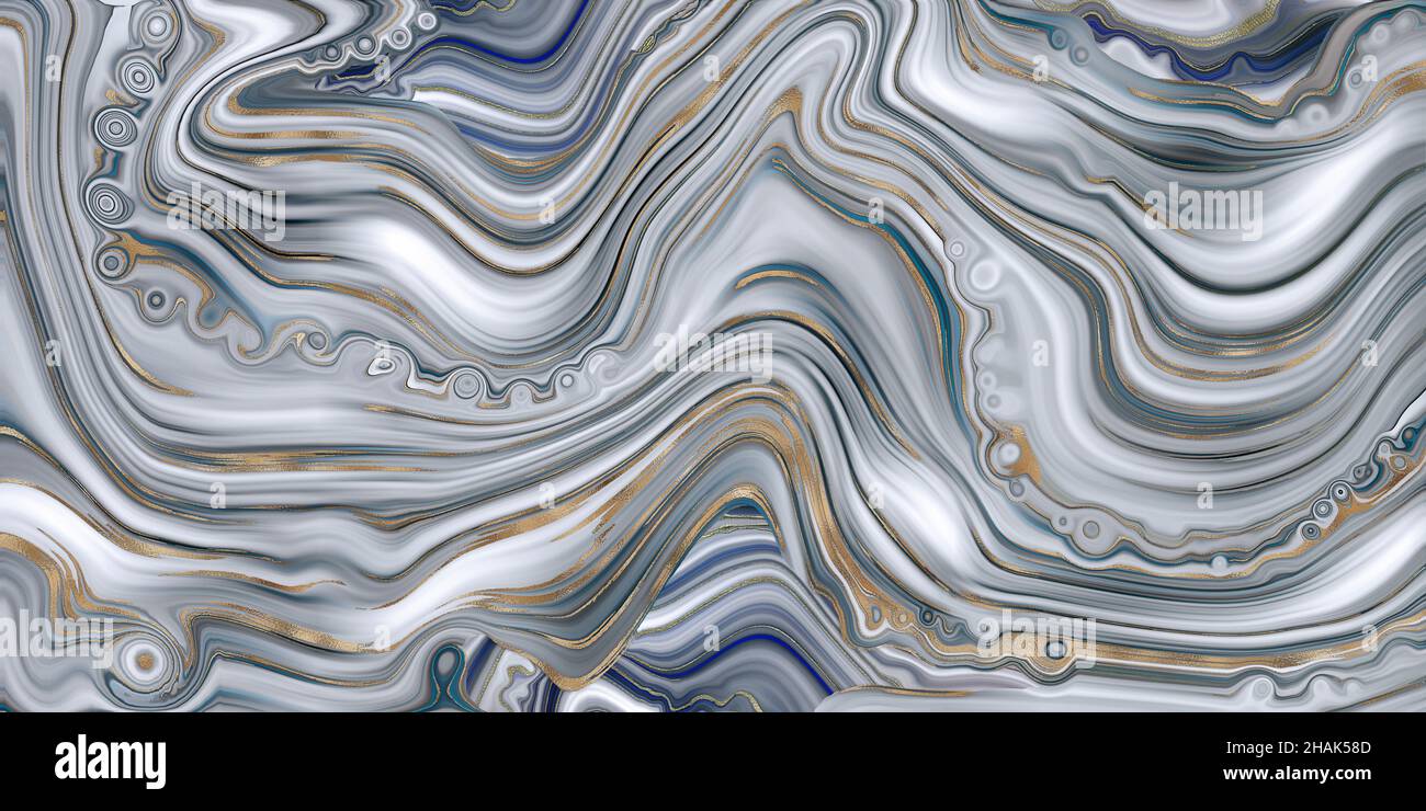 Abstract agate marble background in pastel blue, fake stone texture, trendy blue white marbling effect with gold veins, creative agate, artistic marble agate stone. Modern marbled surface Illustration Stock Photo