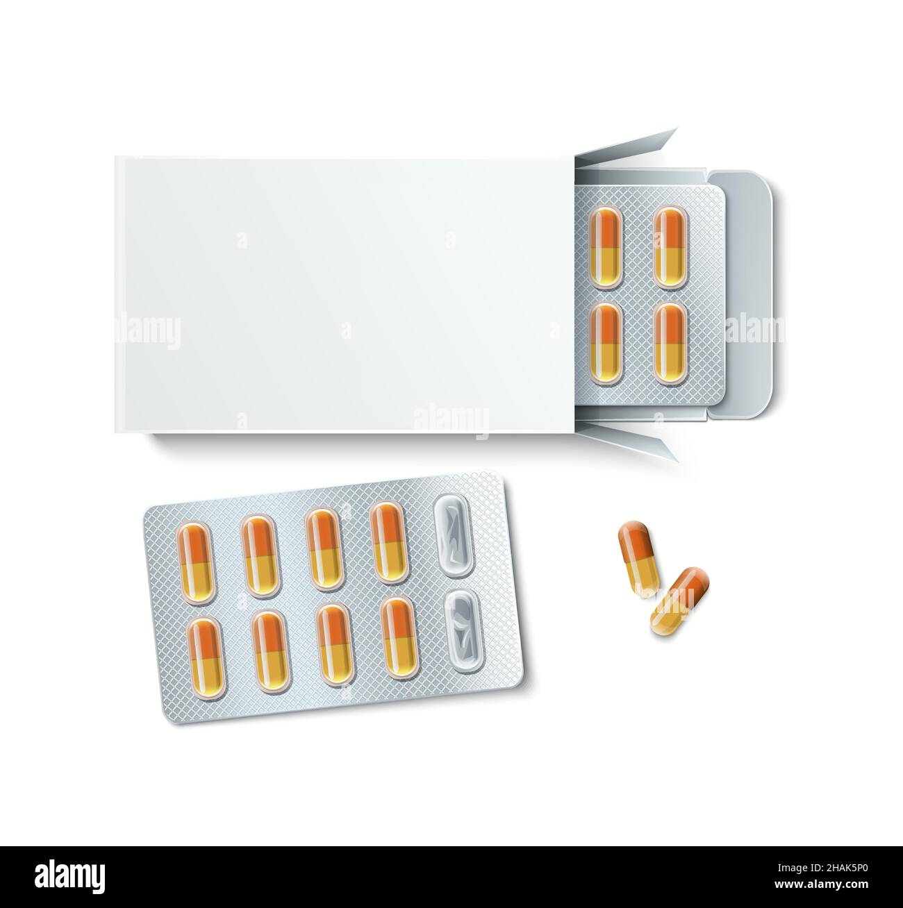 Pills tablets capsules blister realistic composition full pack blisters