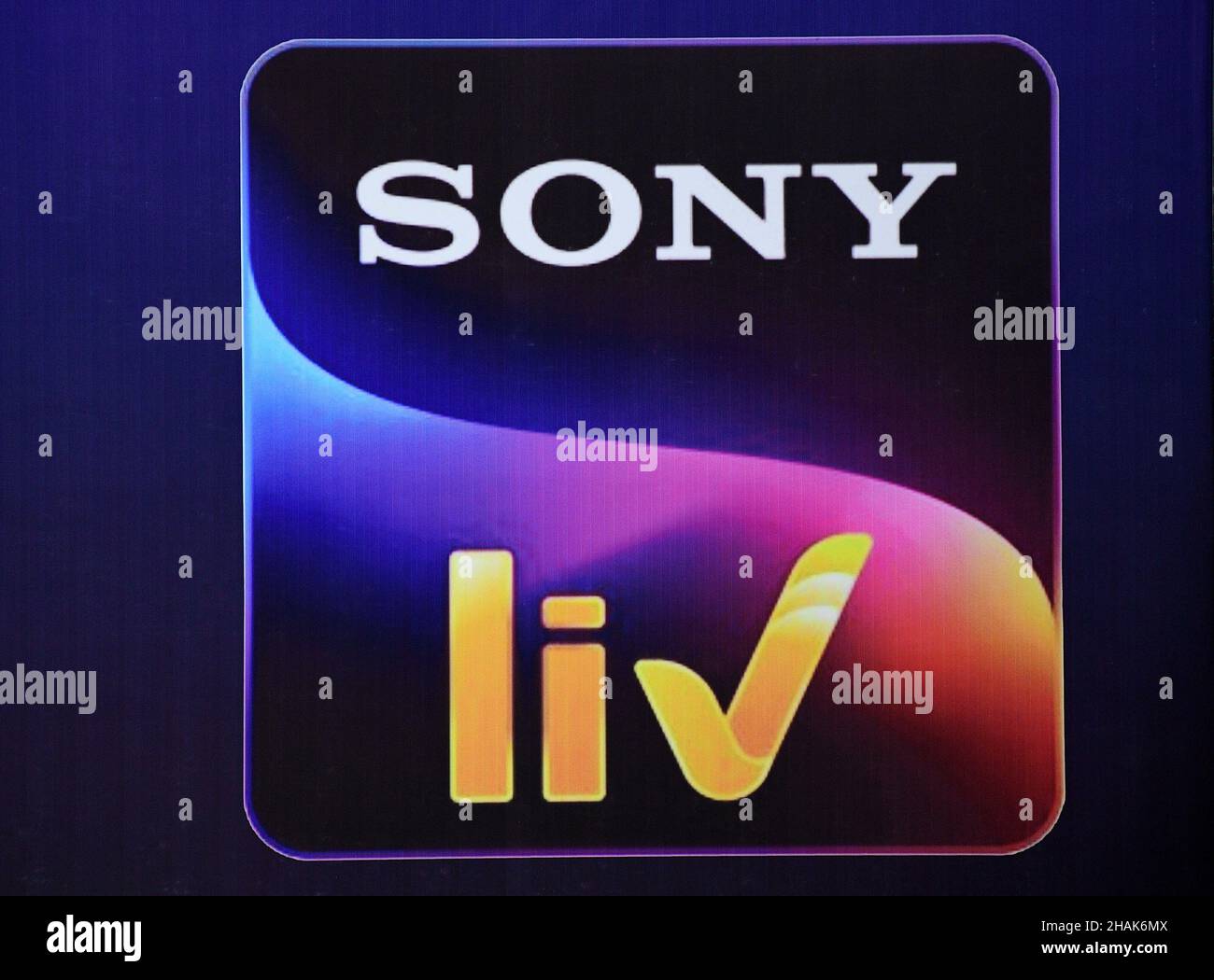 A Sony liv logo is seen on a banner in Mumbai.A merger of entertainment companies Zee and Sony is in process and the deal is to be finalized soon. Photo by Ashish