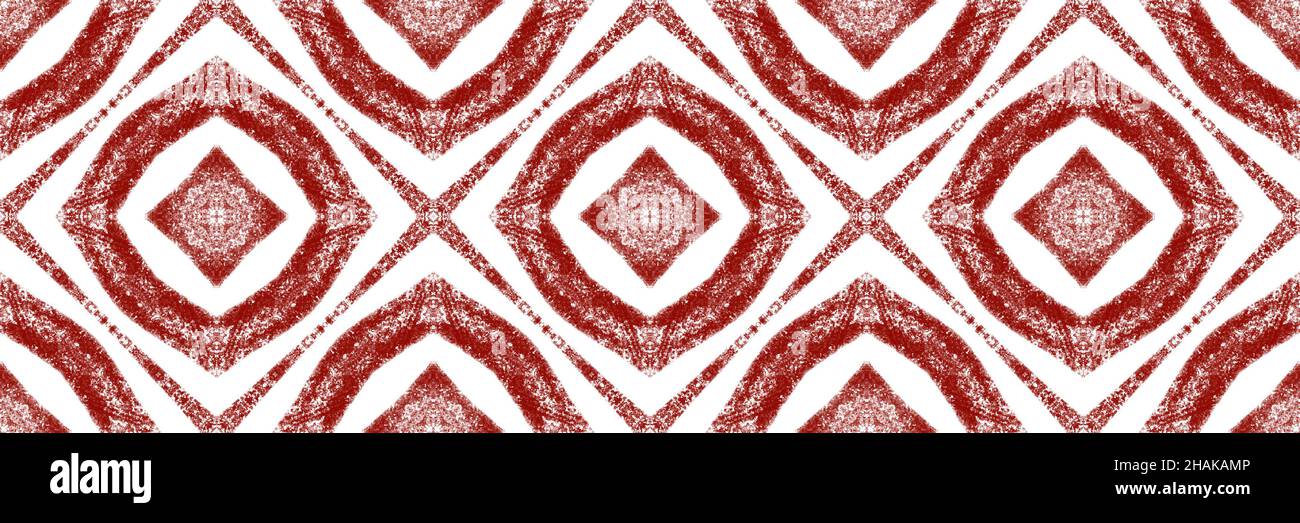 Mosaic seamless border. Wine red symmetrical kaleidoscope background. Retro mosaic seamless design. authentic decorative design element for background Stock Photo