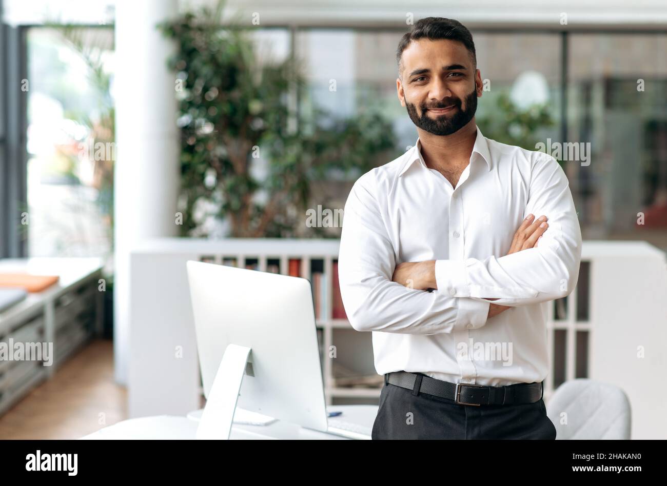 Portrait of attractive, confident, smart, influential handsome Indian ...