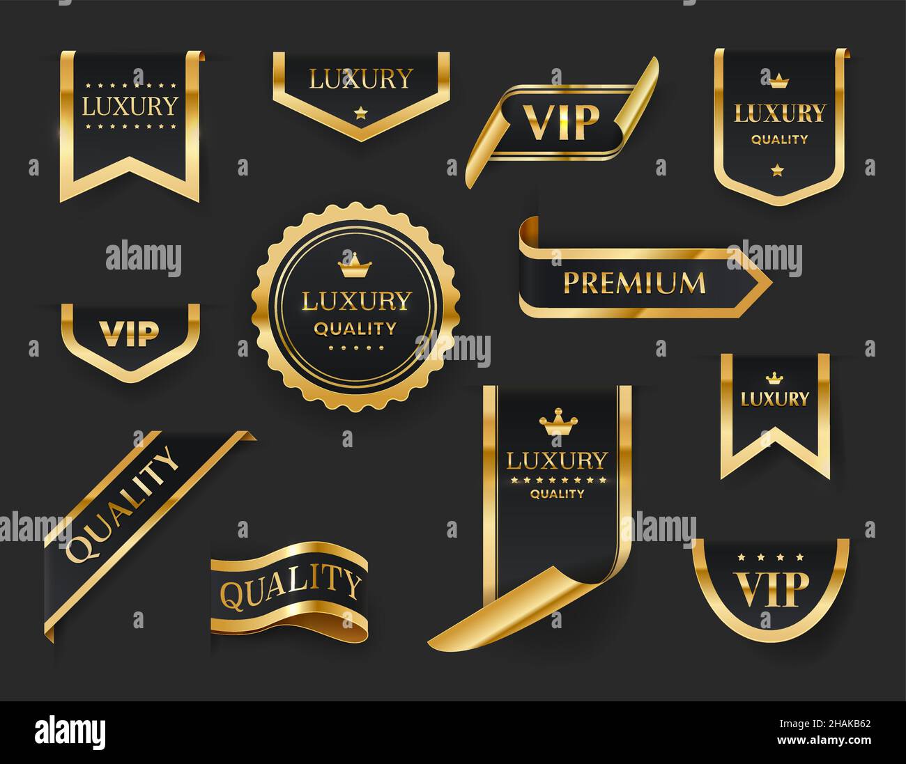 Luxury Vip Premium Golden Labels Ribbons Badges And Stickers Gold