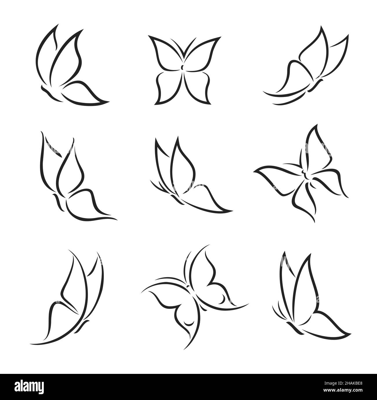 Outline butterfly silhouettes and contours. Moth vector insect ...