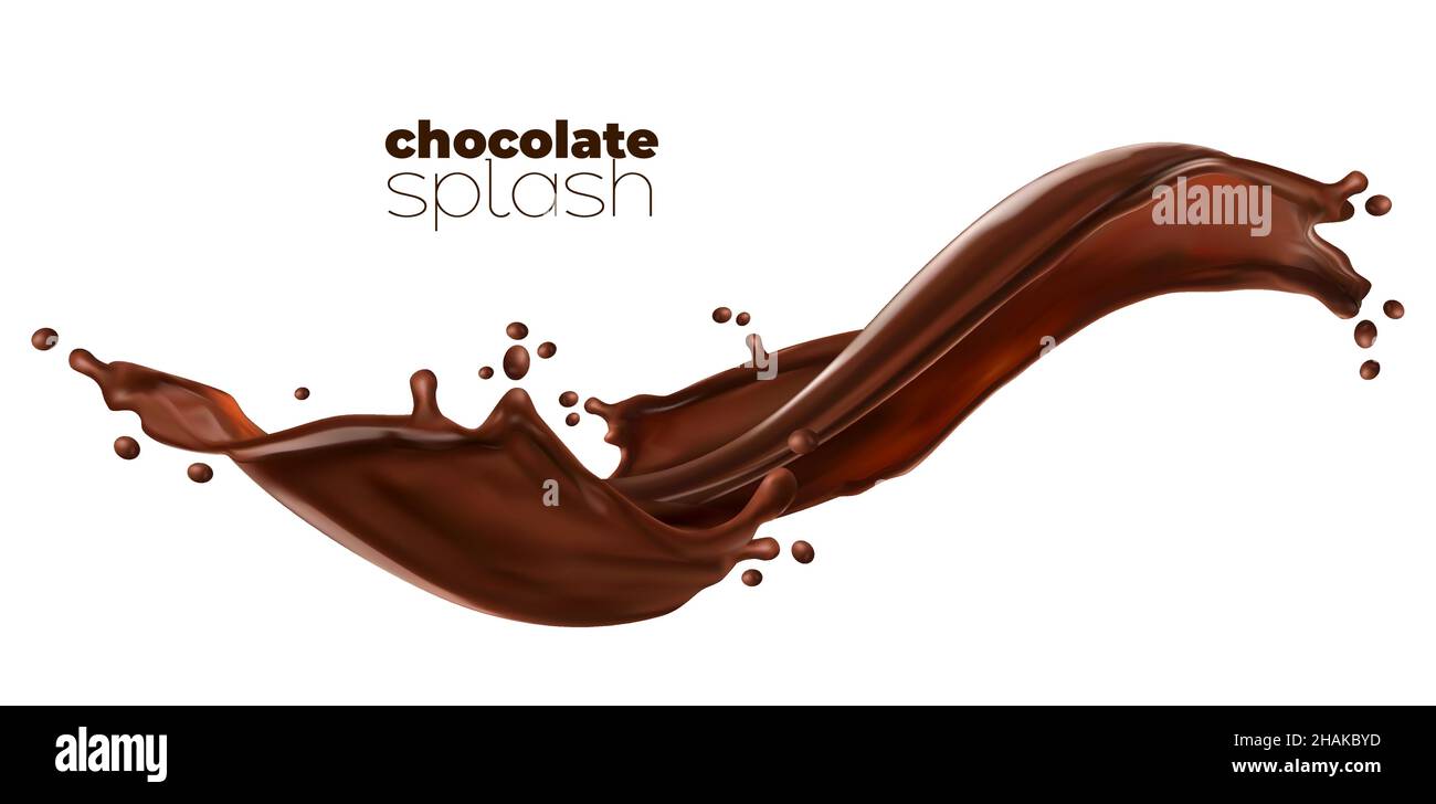 Chocolate or cocoa milk wave with flow splash. Vector isolated dessert