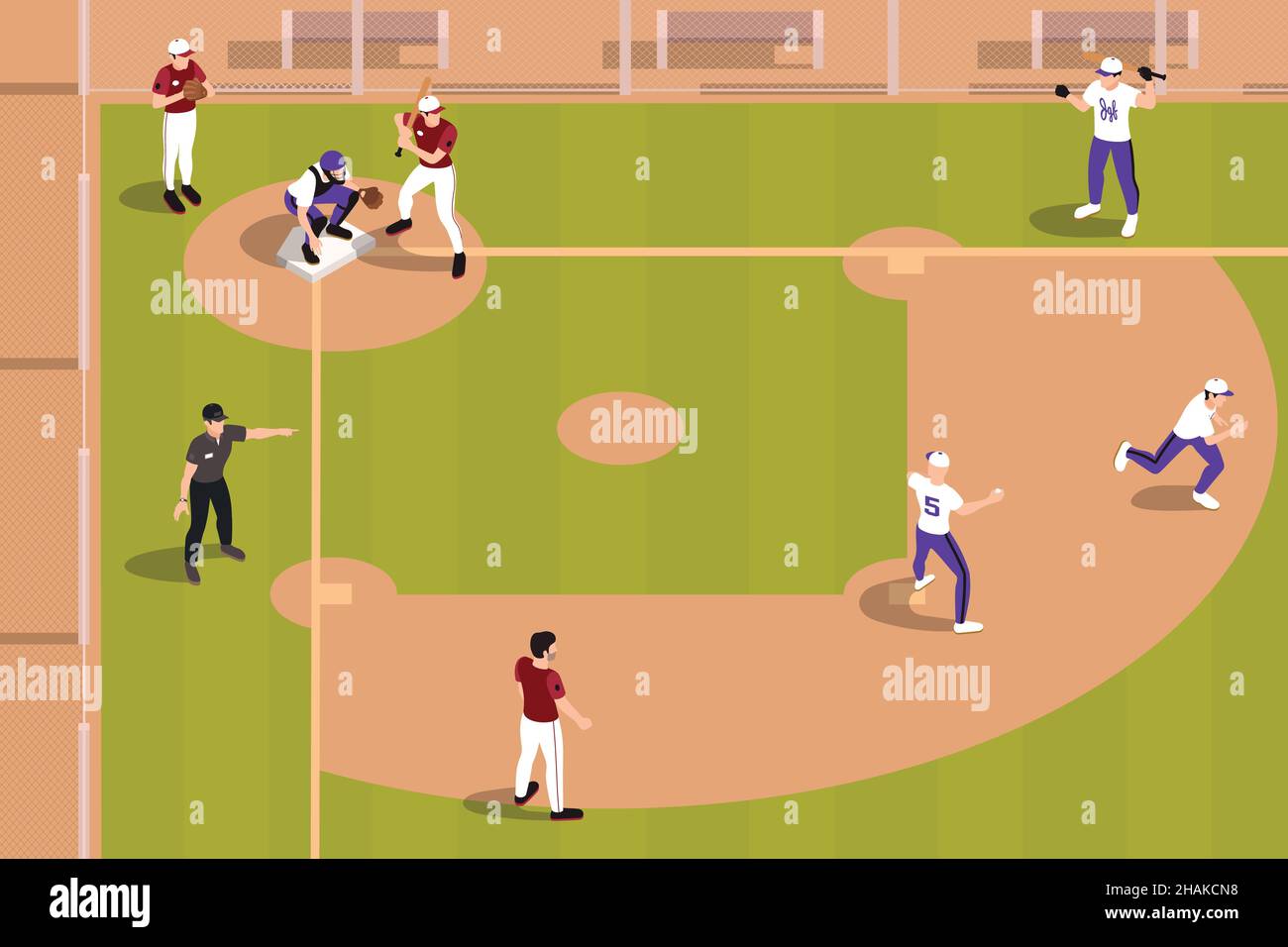 Baseball isometric composition with view of ball field with players on