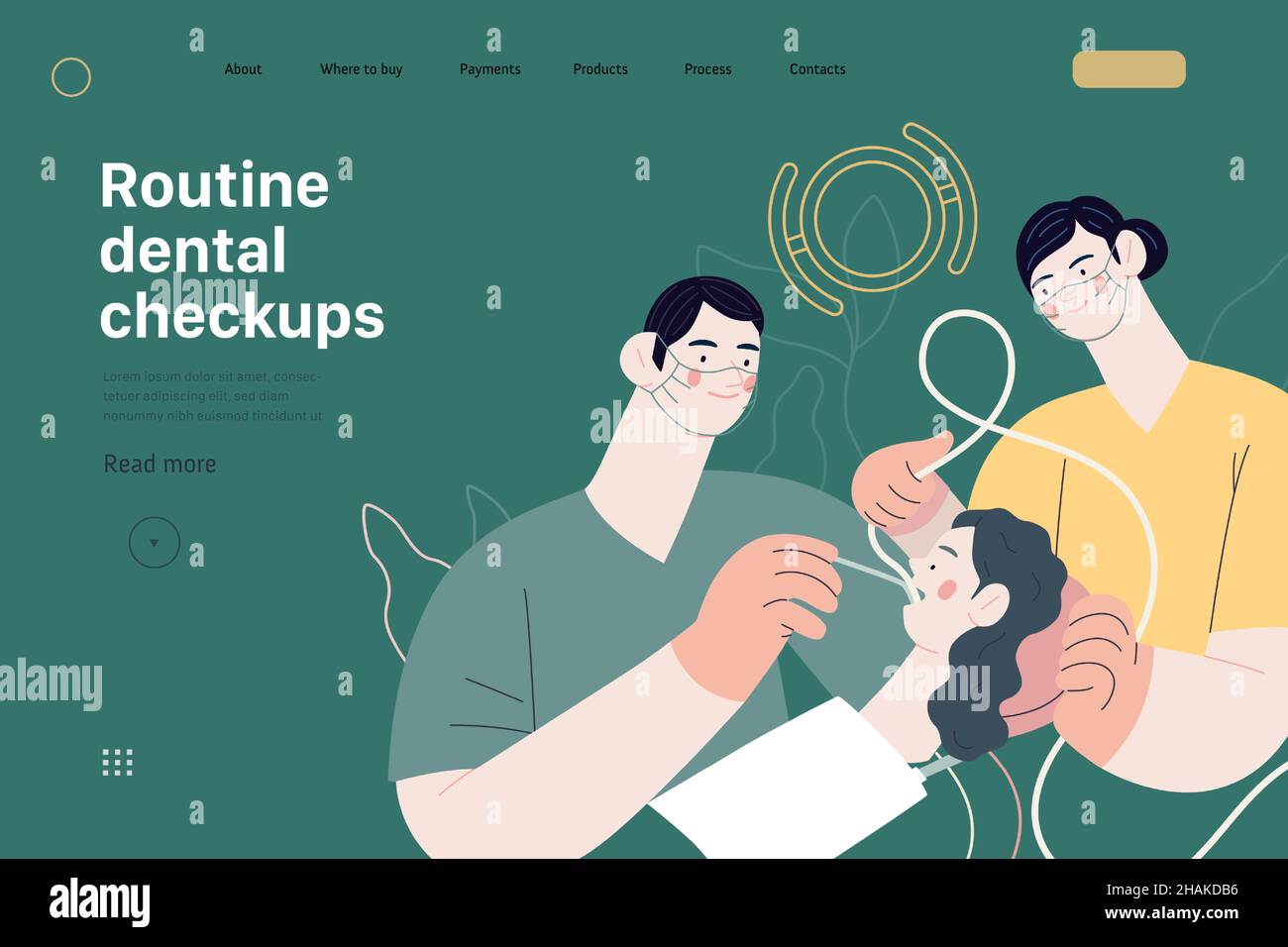 Routine dental checkups medical insurance web template. Modern flat