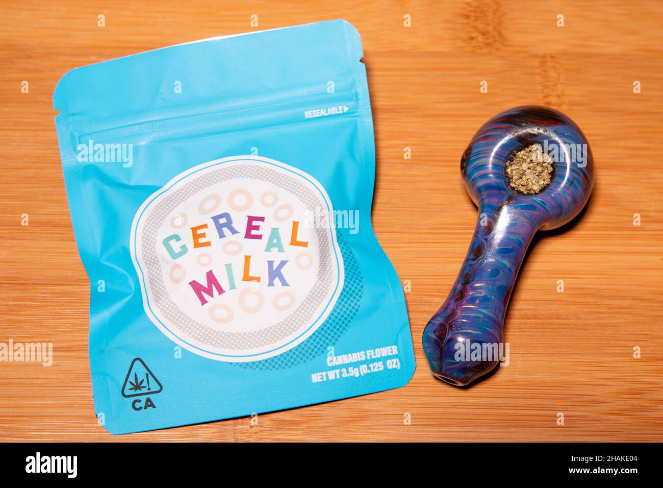 Package of Cereal Milk by Cookies legal cannabis from California Stock Photo