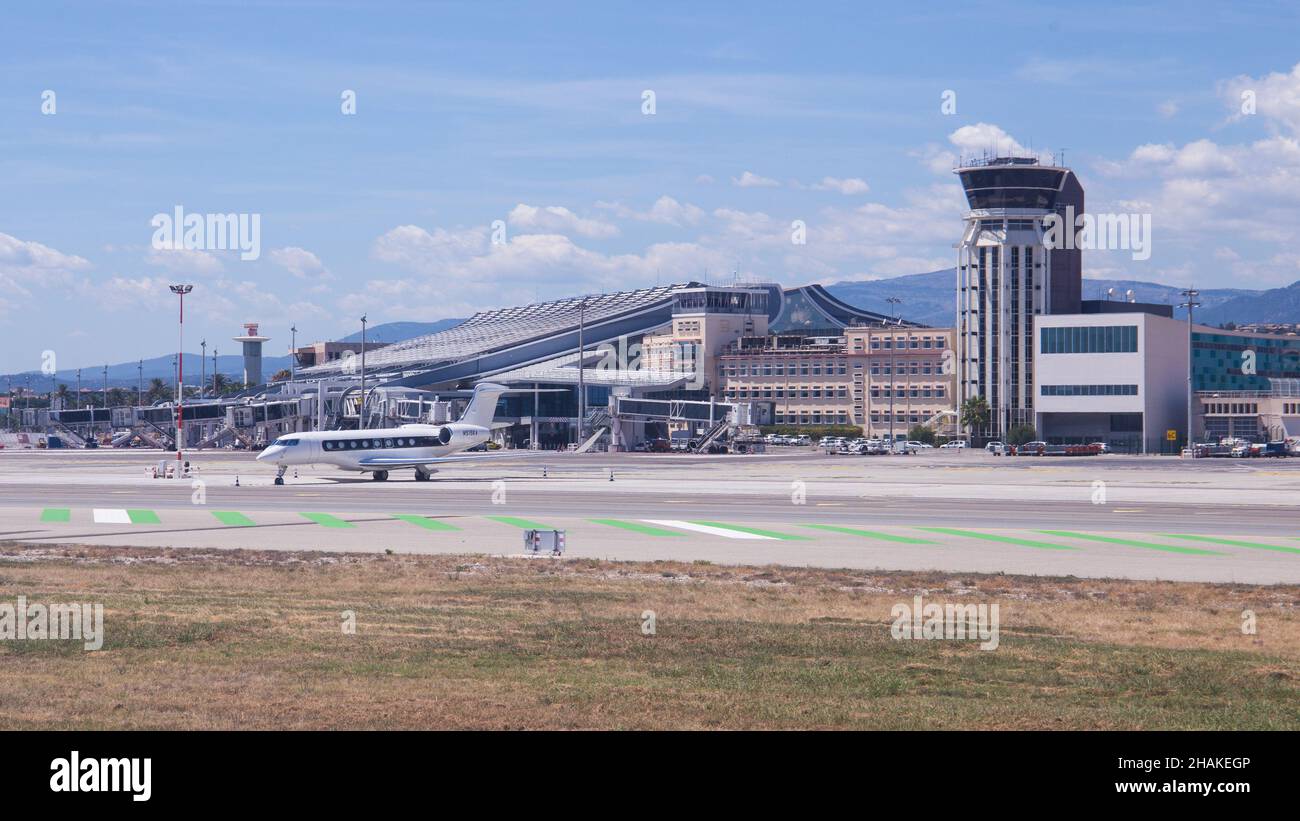 NICE, FRANCE - Aug 03, 2020: Terminal building, tower and apron of Nice ...