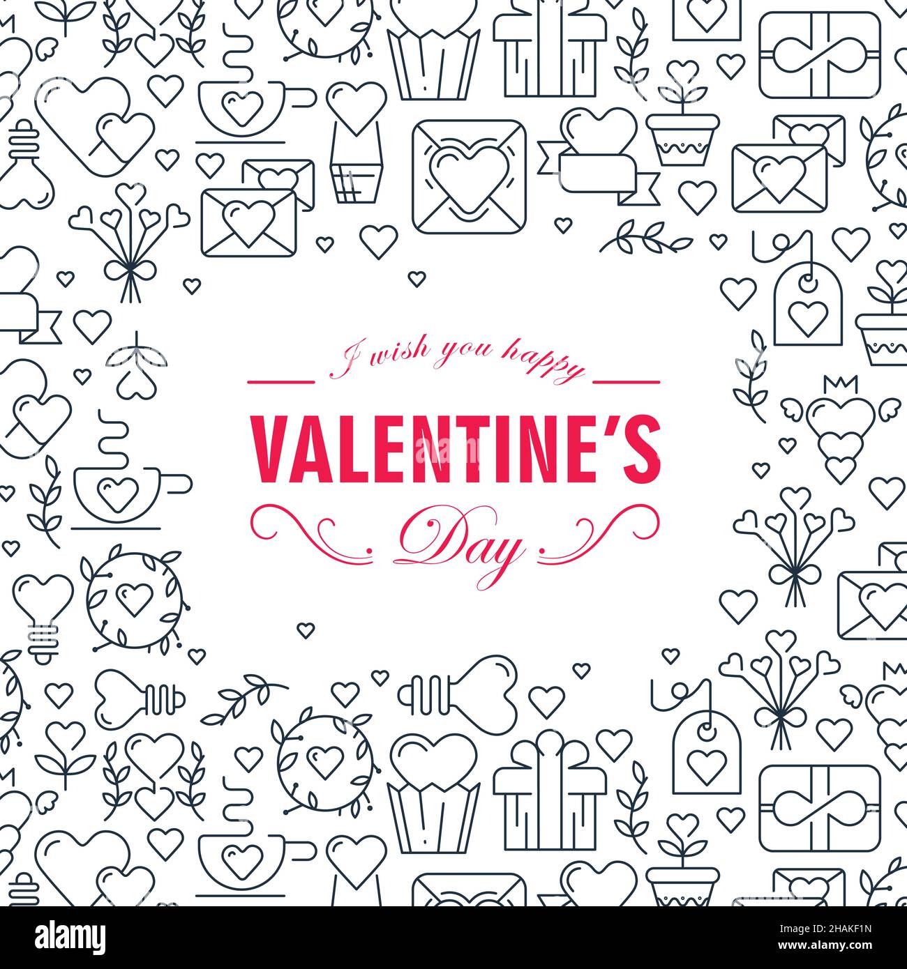 Valentine's day romantic icons pattern on white background flat vector ...