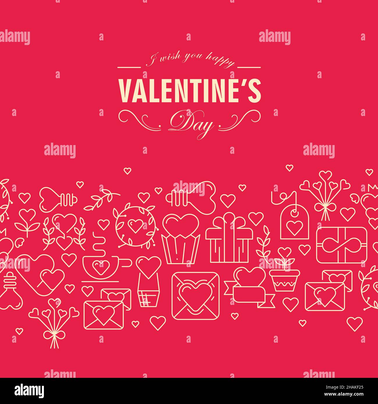 Happy valentine's day bright pink background with romantic icons ...