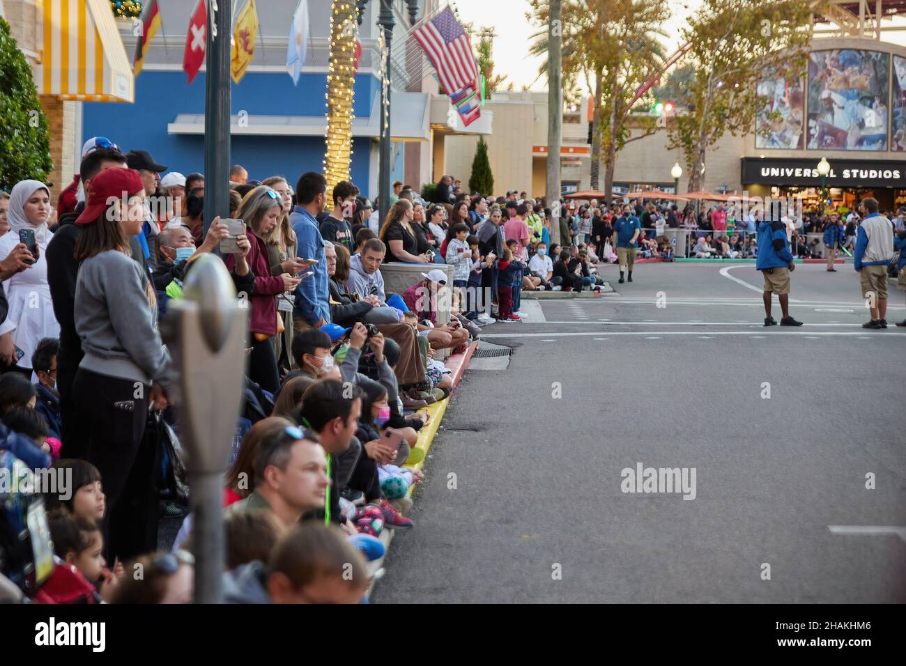 Universal's Holiday Parade featuring Macy's. Balloons floating through