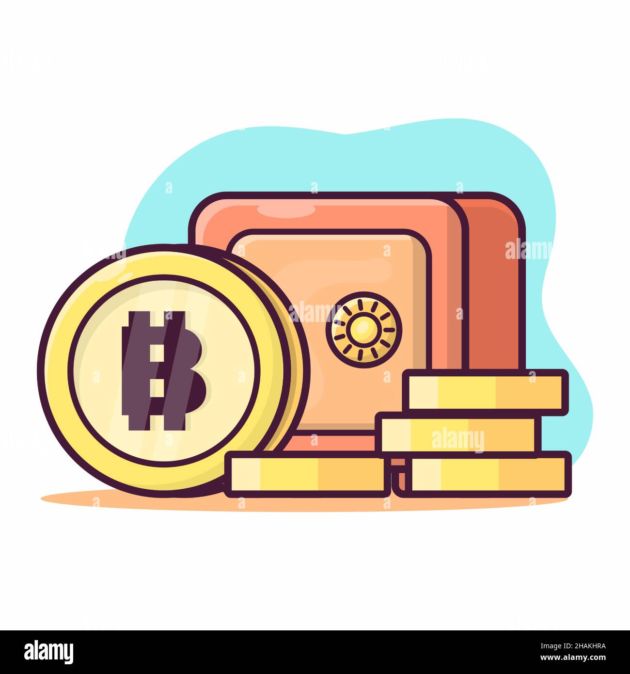 coin with safe box for bitcoin concept symbol vector illustration in flat style Stock Vector