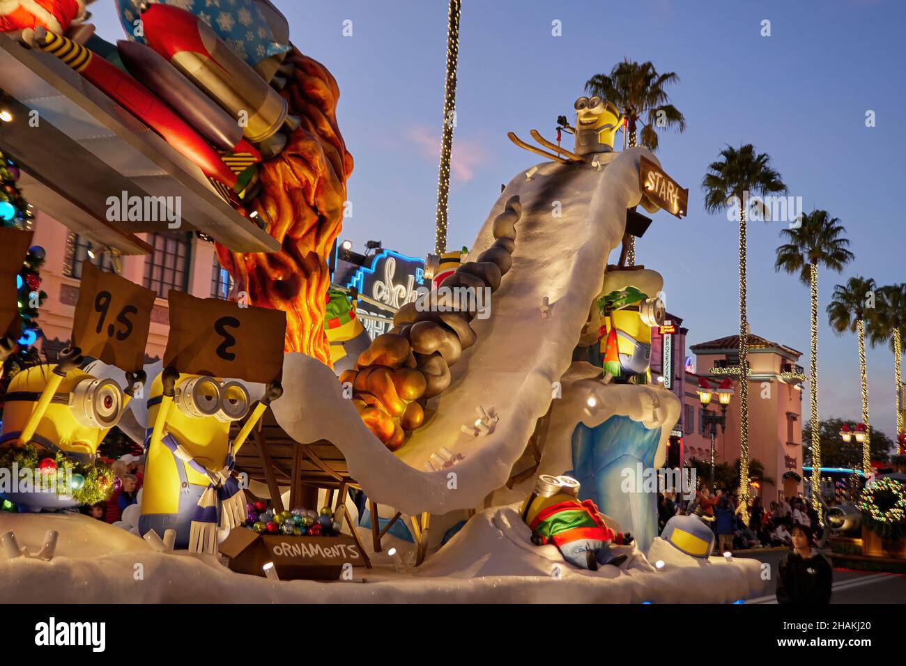 Universal's Holiday Parade featuring Macy's. Balloons floating through