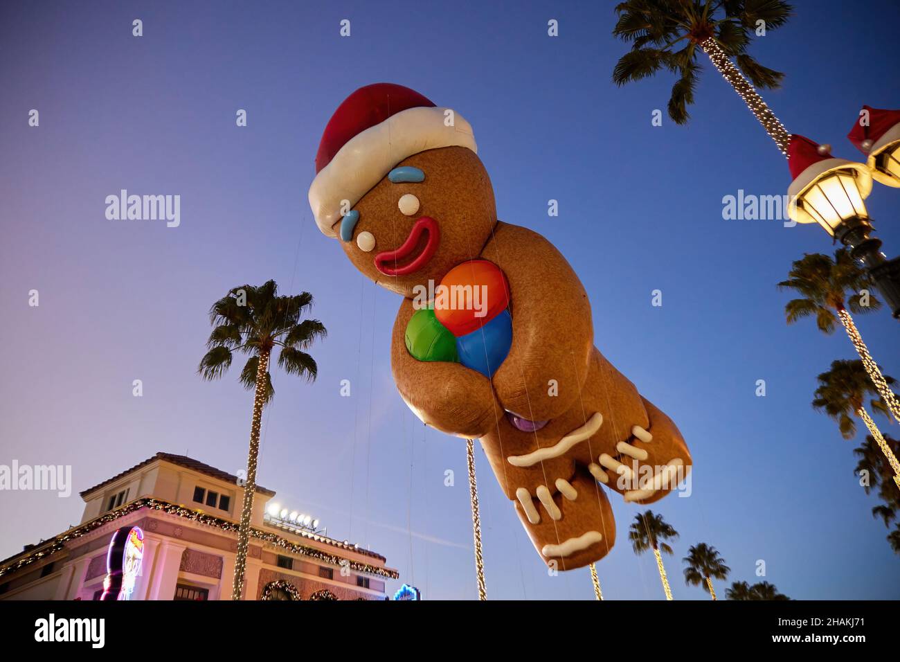 Universal's Holiday Parade featuring Macy's. Balloons floating through