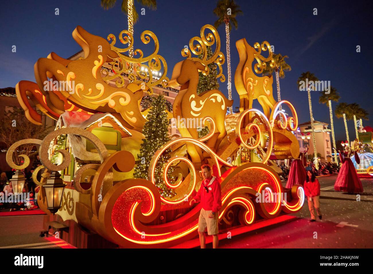 Universal's Holiday Parade featuring Macy's. Balloons floating through