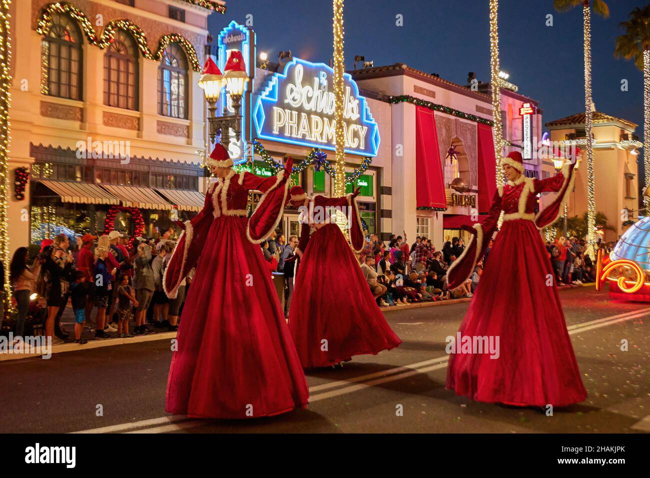 Universal's Holiday Parade featuring Macy's. Balloons floating through