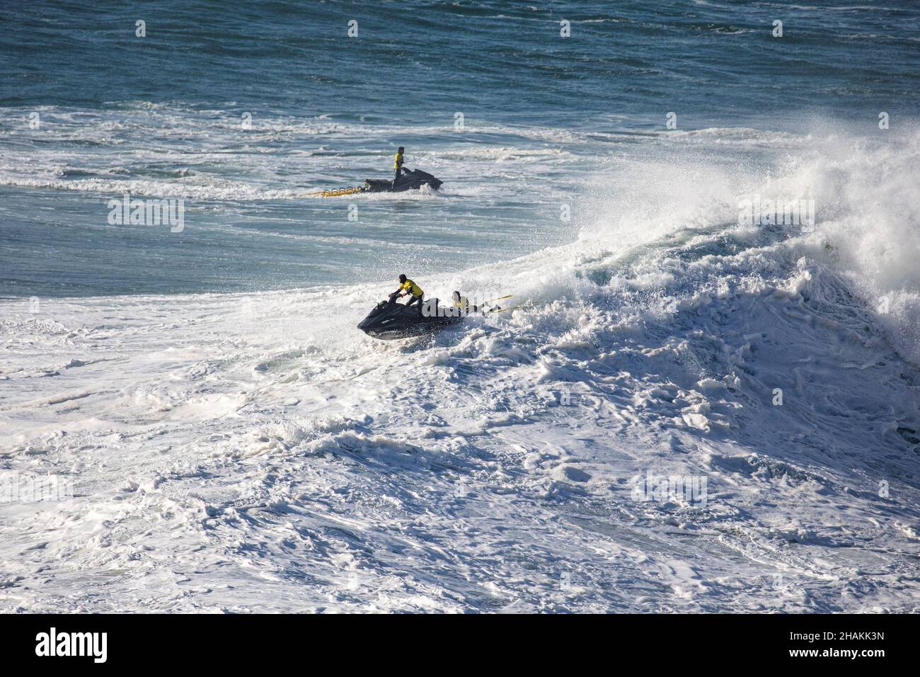 Big wave surfer Pedro Scooby from Brazil rides a wave during a tow surfing  session at Praia do Norte on the first big swell of winter season. (Photo  by Henrique Casinhas /