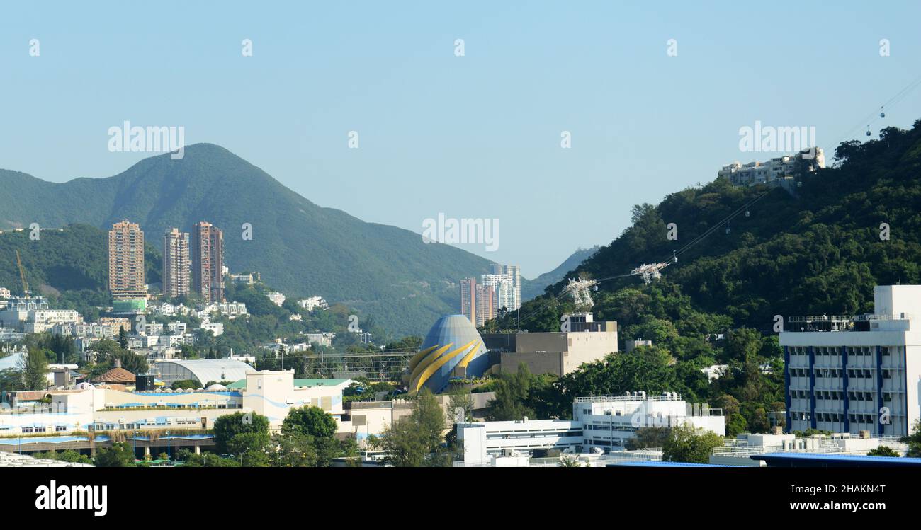 A view of Ocean Park and the MTR South line bridge in Hong Kong. Stock Photo