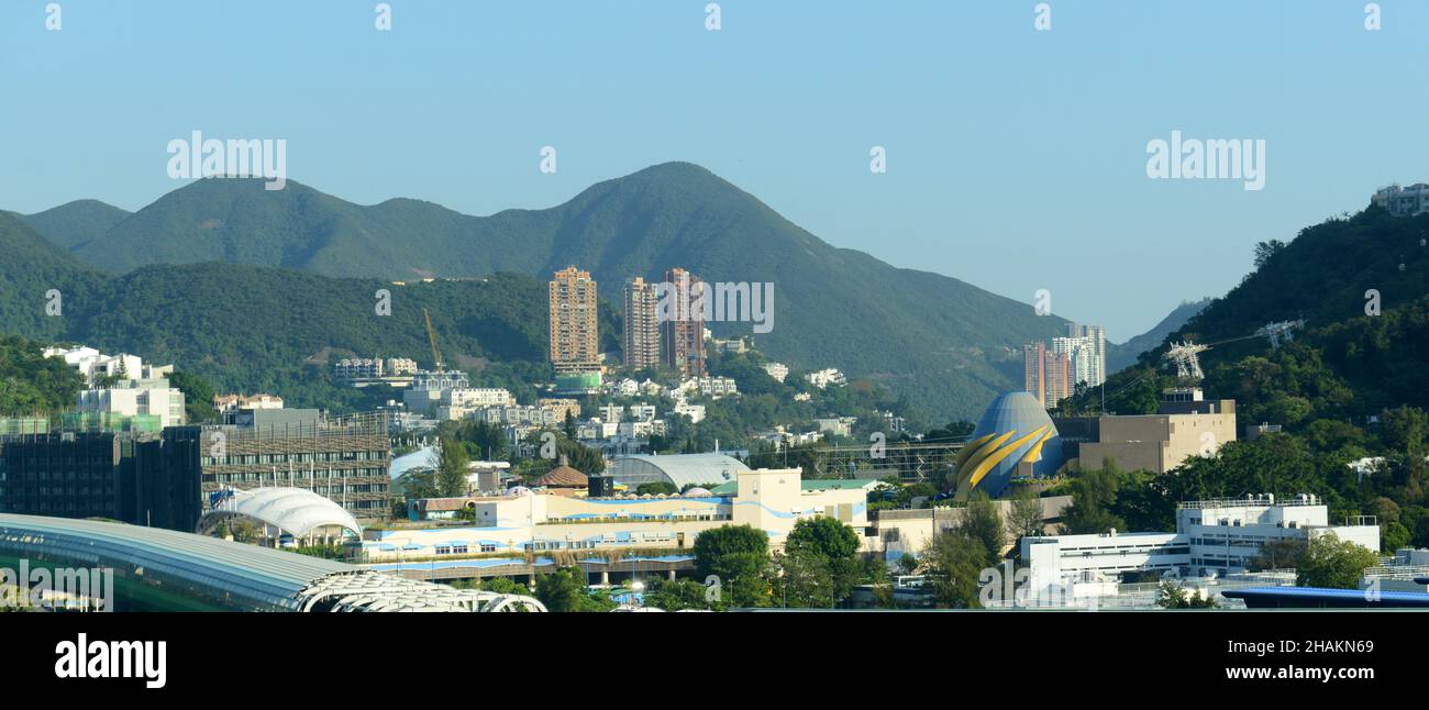 A view of Ocean Park and the MTR South line bridge in Hong Kong. Stock Photo
