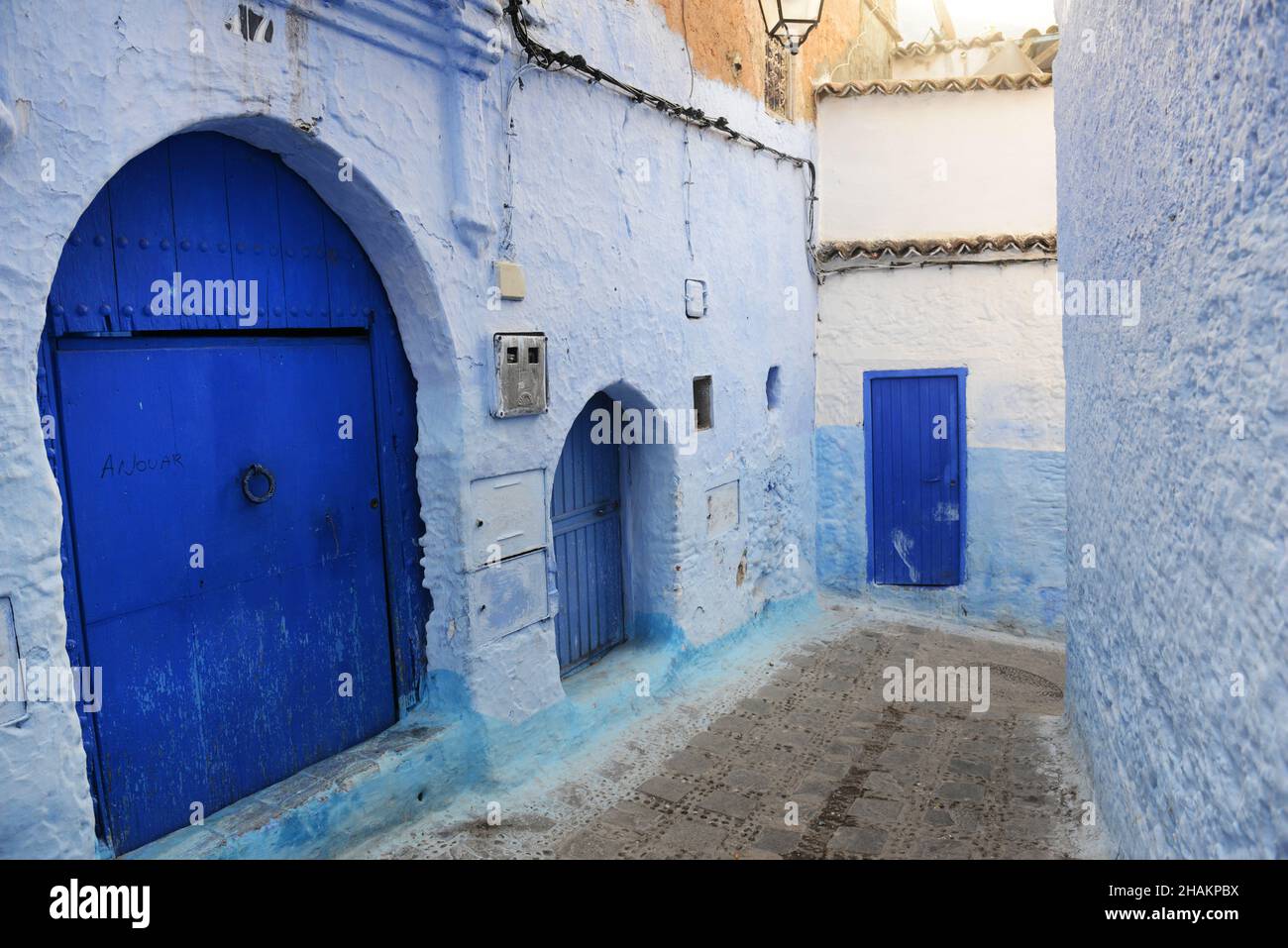 Traditionally blue painted houses in the medina of Chefchaouen in the