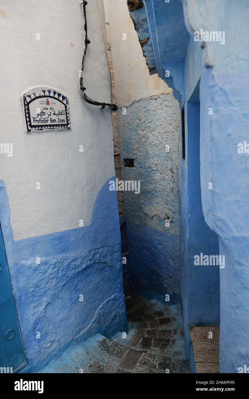 Traditionally blue painted houses in the medina of Chefchaouen in the