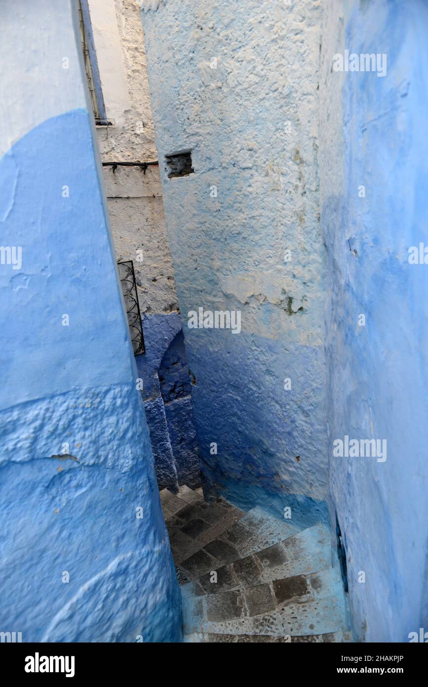 Traditionally blue painted houses in the medina of Chefchaouen in the