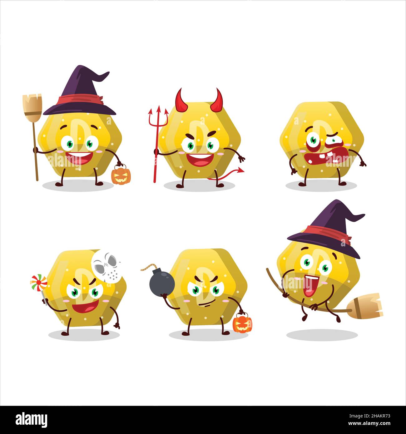 Halloween expression emoticons with cartoon character of yellow gummy ...