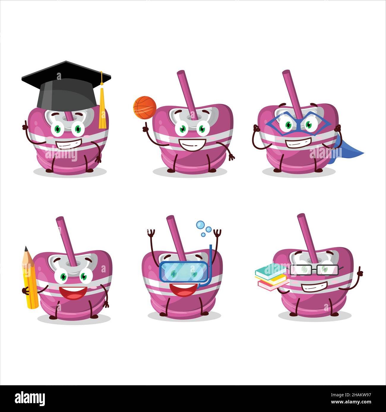 School student of pink sugar candy cartoon character with various  expressions. Vector illustration Stock Vector Image & Art - Alamy