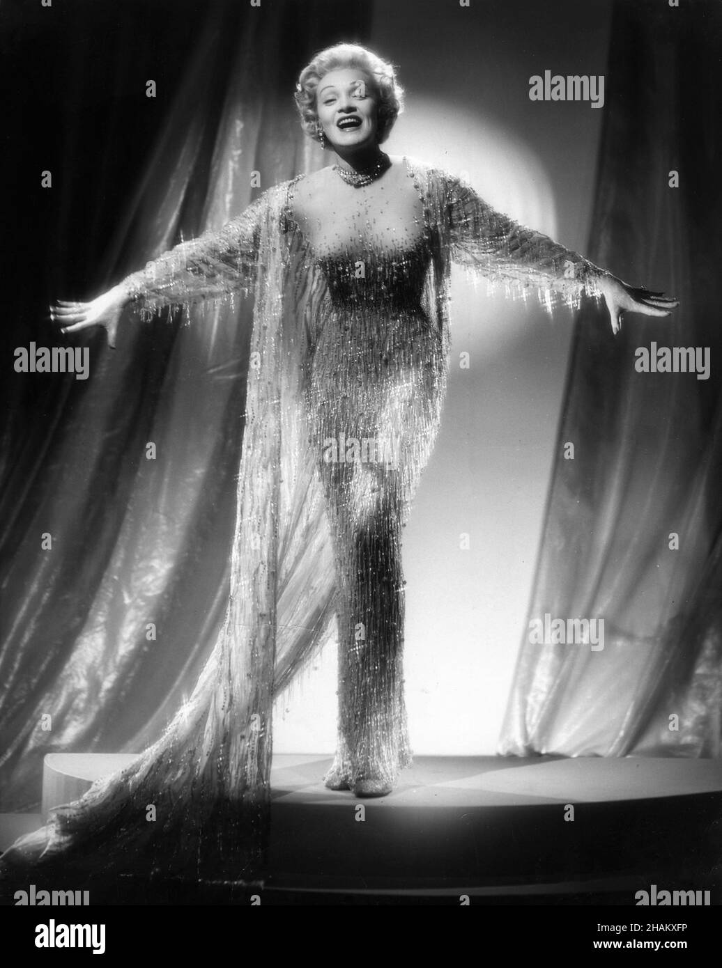 MARLENE DIETRICH 1955 full length portrait by JOHN ENGSTEAD at the Congo  Room in Sahara Hotel Las Vegas Nevada when she was appearing in cabaret  Stock Photo - Alamy