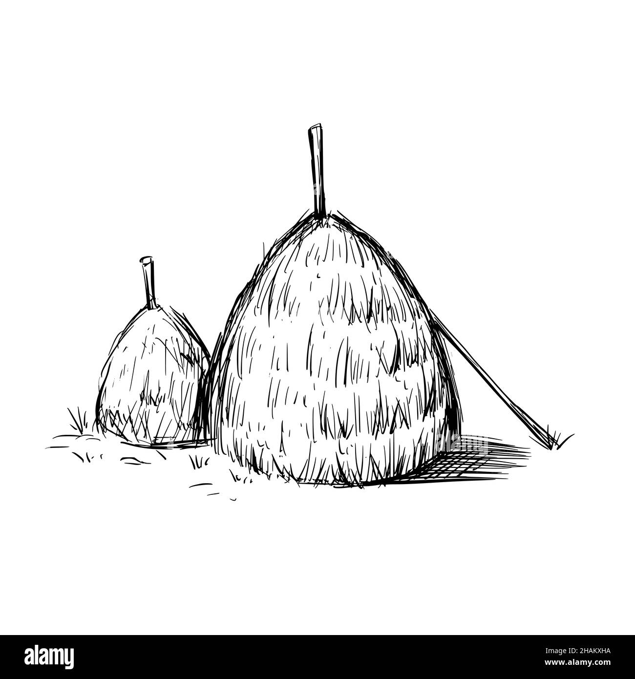 Hay bale farm drawing sketch. Hand drawn haystack. Isolated vector illustration. Stock Vector