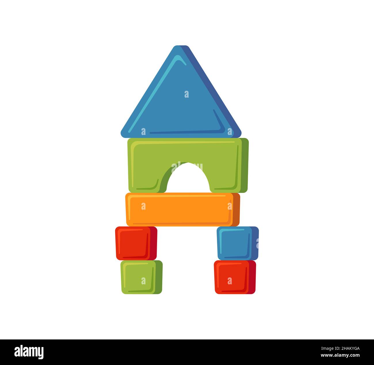 Towers of children toy blocks. Multicolored kids bricks for building