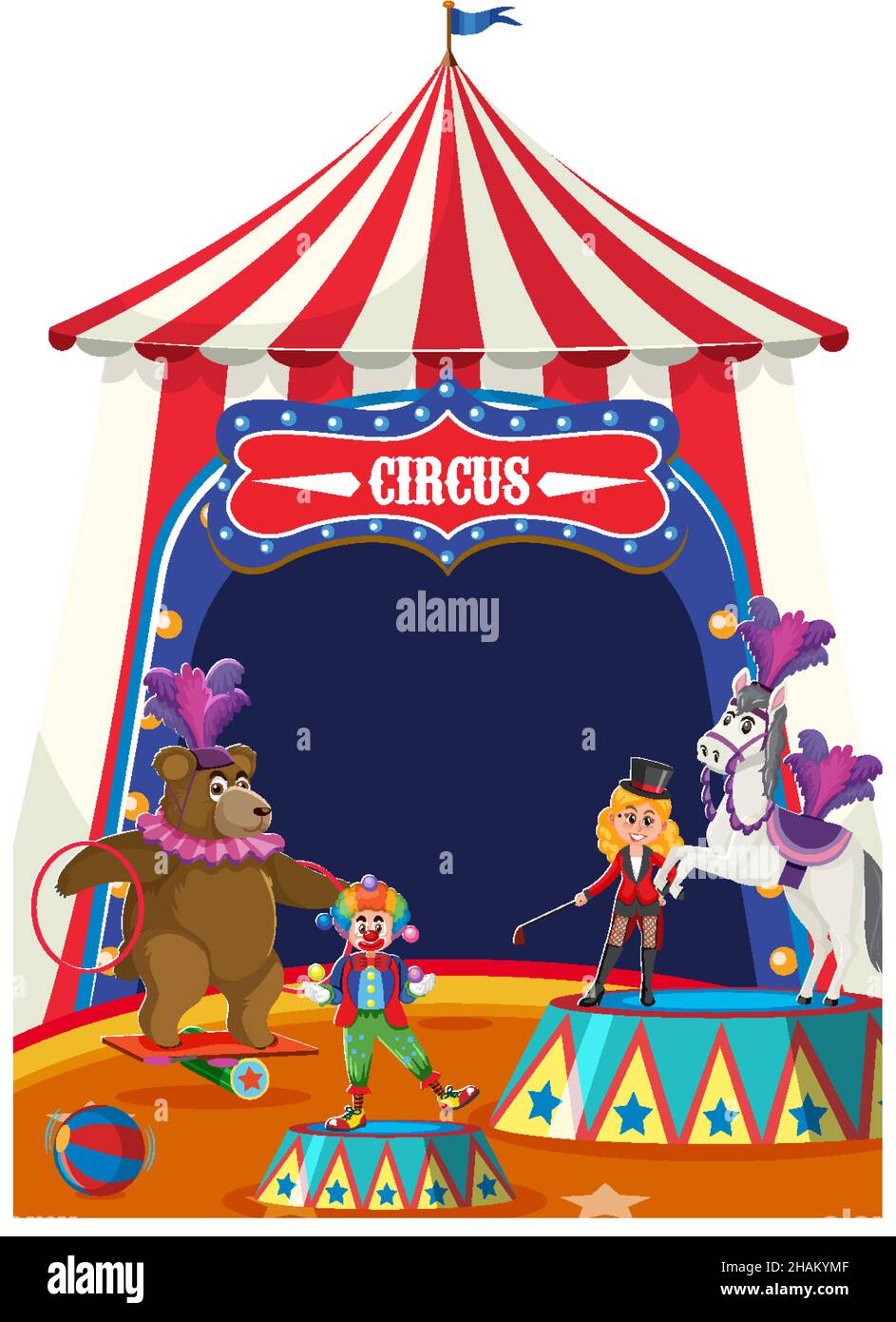 Circus dome tent with animal performer on white background illustration ...