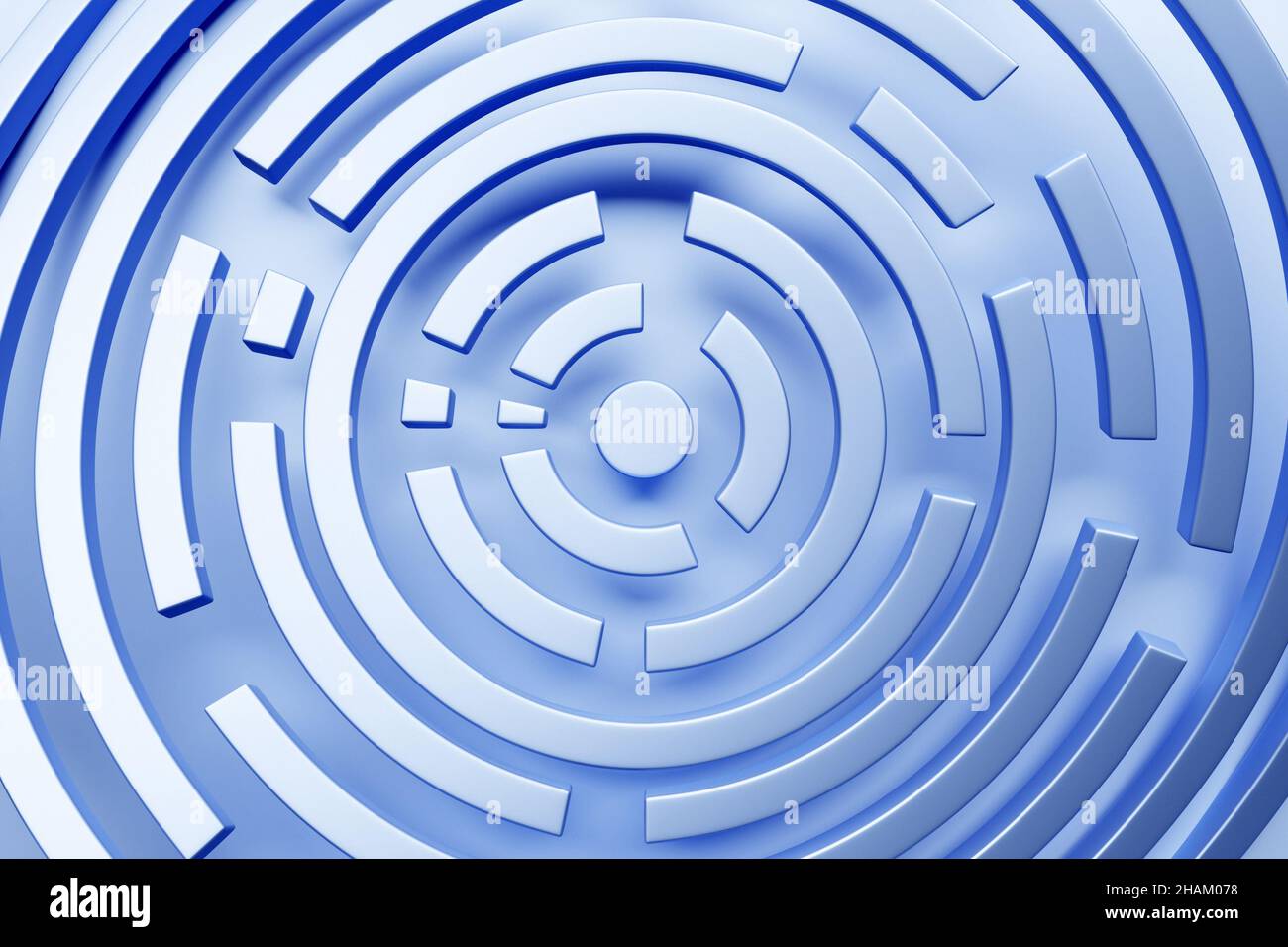 3d illustration of a blue circular corridor puzzle. 3D Labyrinth with