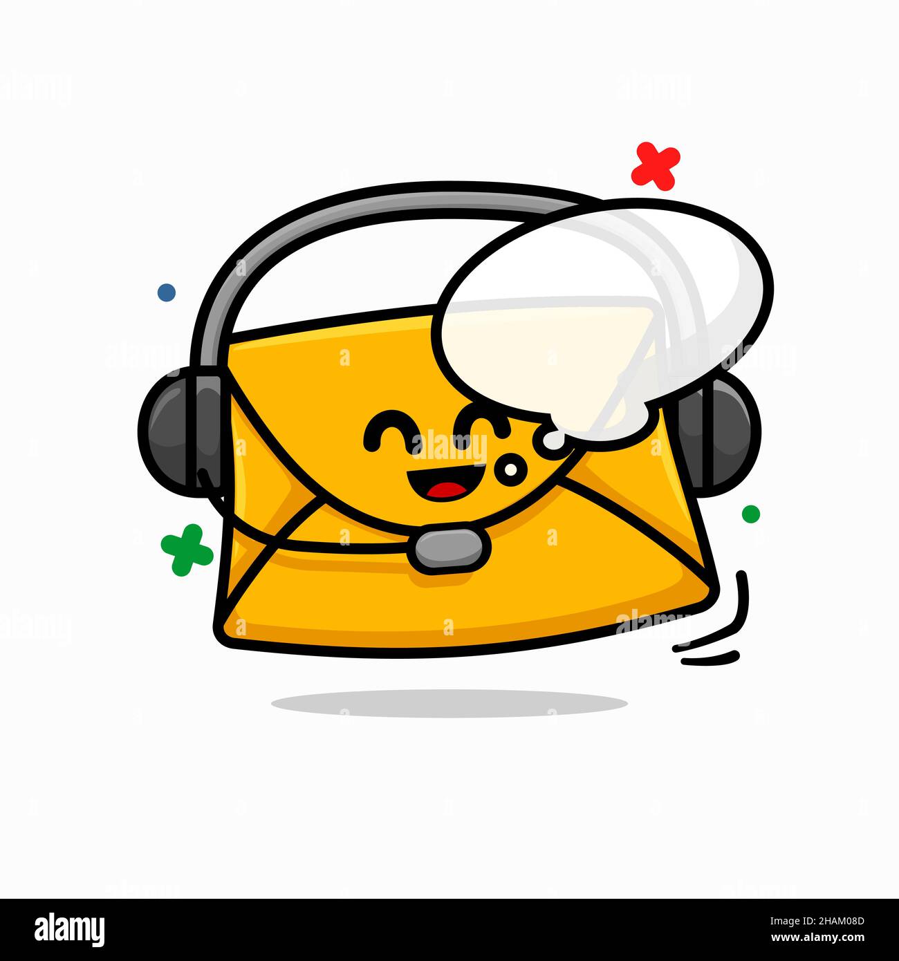 email customer support concept. isolated cute mail cartoon face wear headphone vector illustration Stock Vector