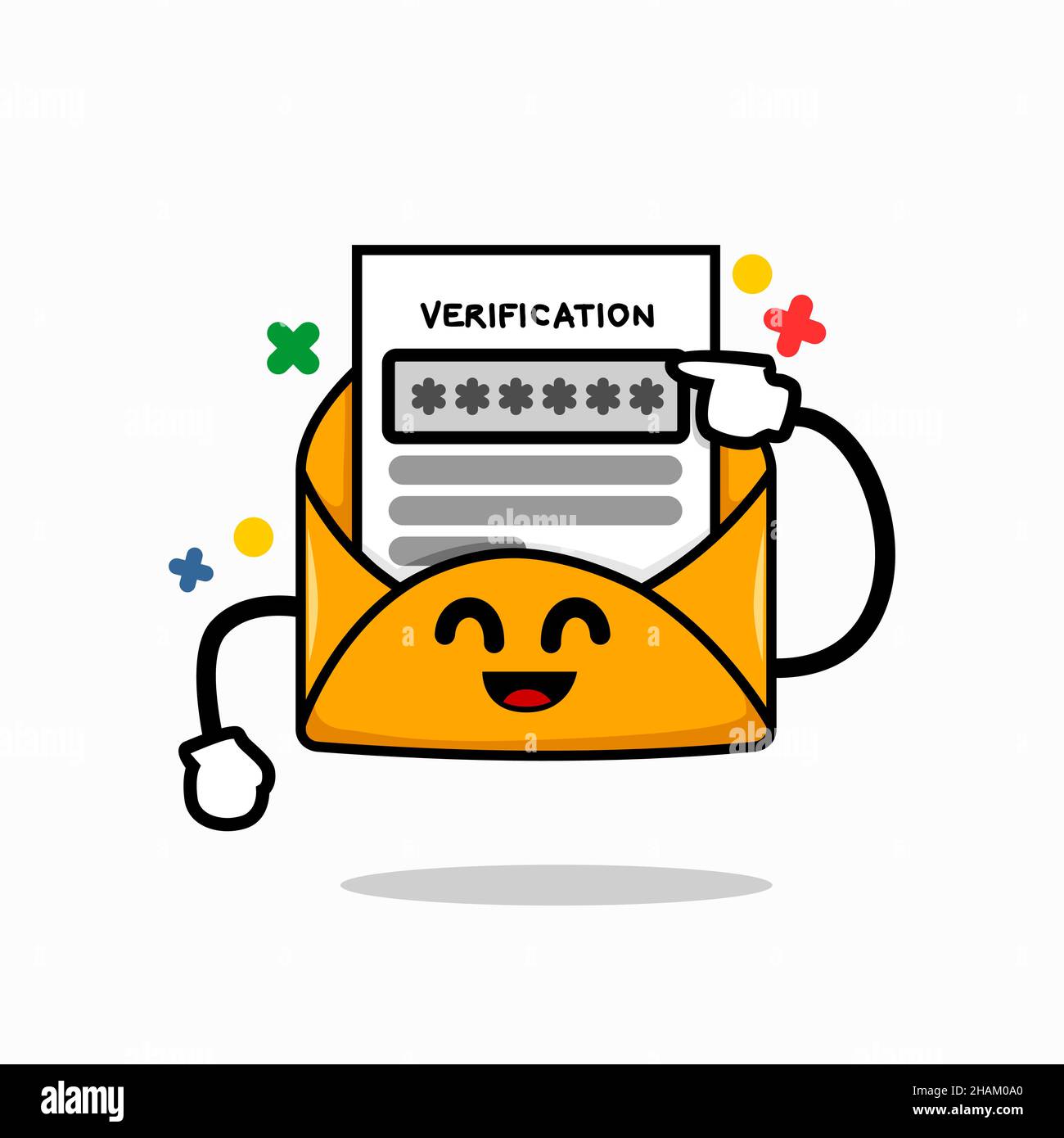 email verification code concept. isolated cute mail cartoon face with verification letter  vector illustration Stock Vector