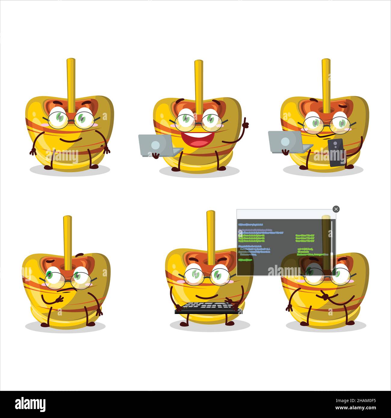 Yellow sugar candy Programmer cute cartoon character with. Vector ...