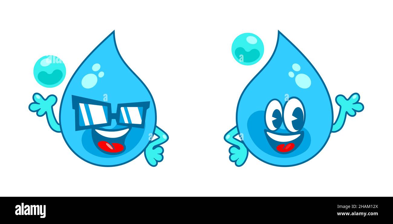 Flat Water Drop Cartoon Mascot Characters Vector Illustration Stock Vector
