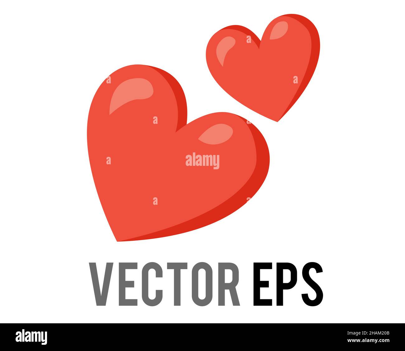 The isolated vector two love red glossy hearts icon, used for