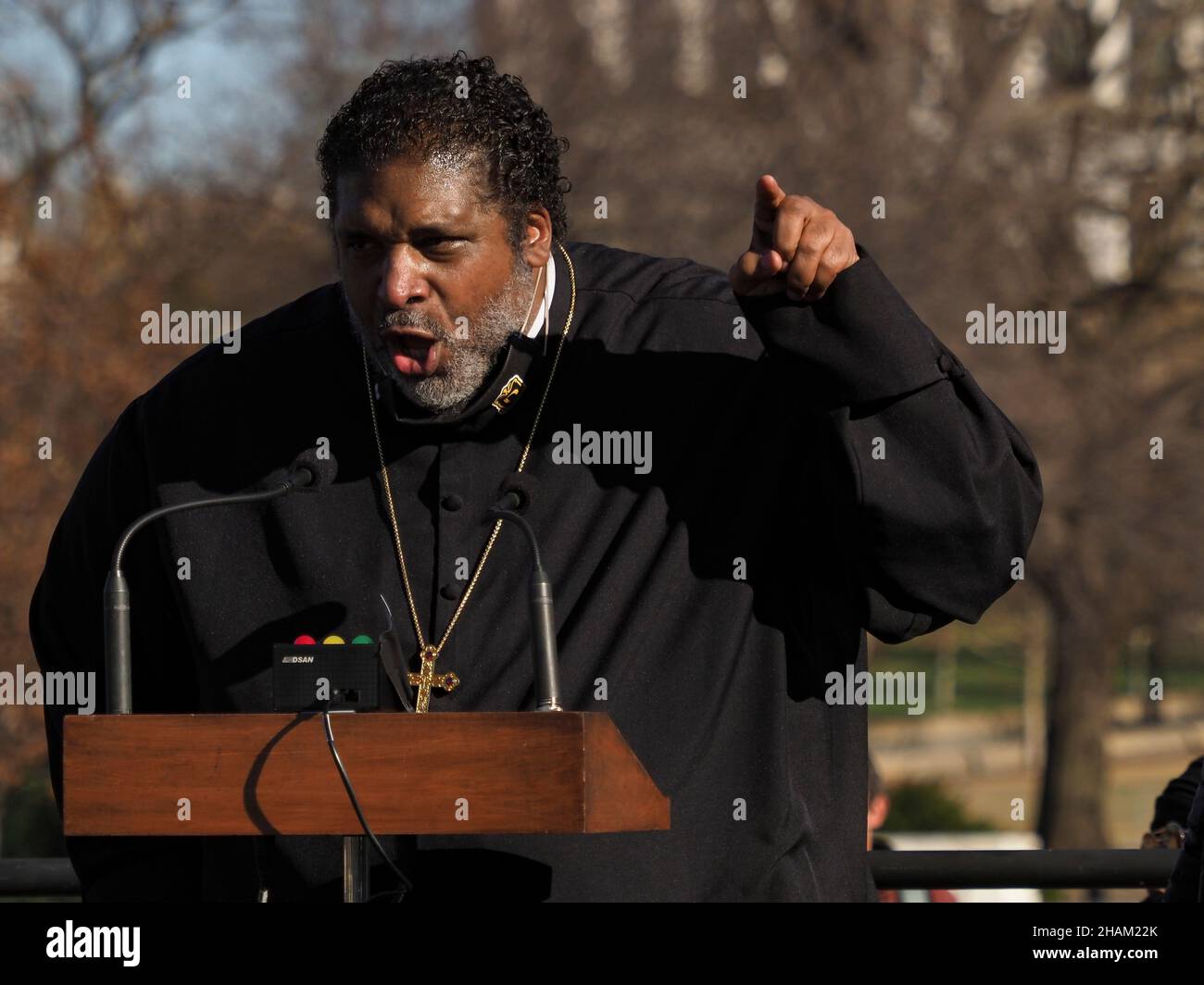 December 13, 2021, Washington, District of Columbia, USA: At the 'Get it Done in 2021' rally, the Reverend Dr. William J. Barber II, co-chair of the Poor PeopleÃs Campaign, called for the Senate to stop stonewalling and pass voting rights protections and the Build Back Better plan before the end of December. (Credit Image: © Sue Dorfman/ZUMA Press Wire) Stock Photo