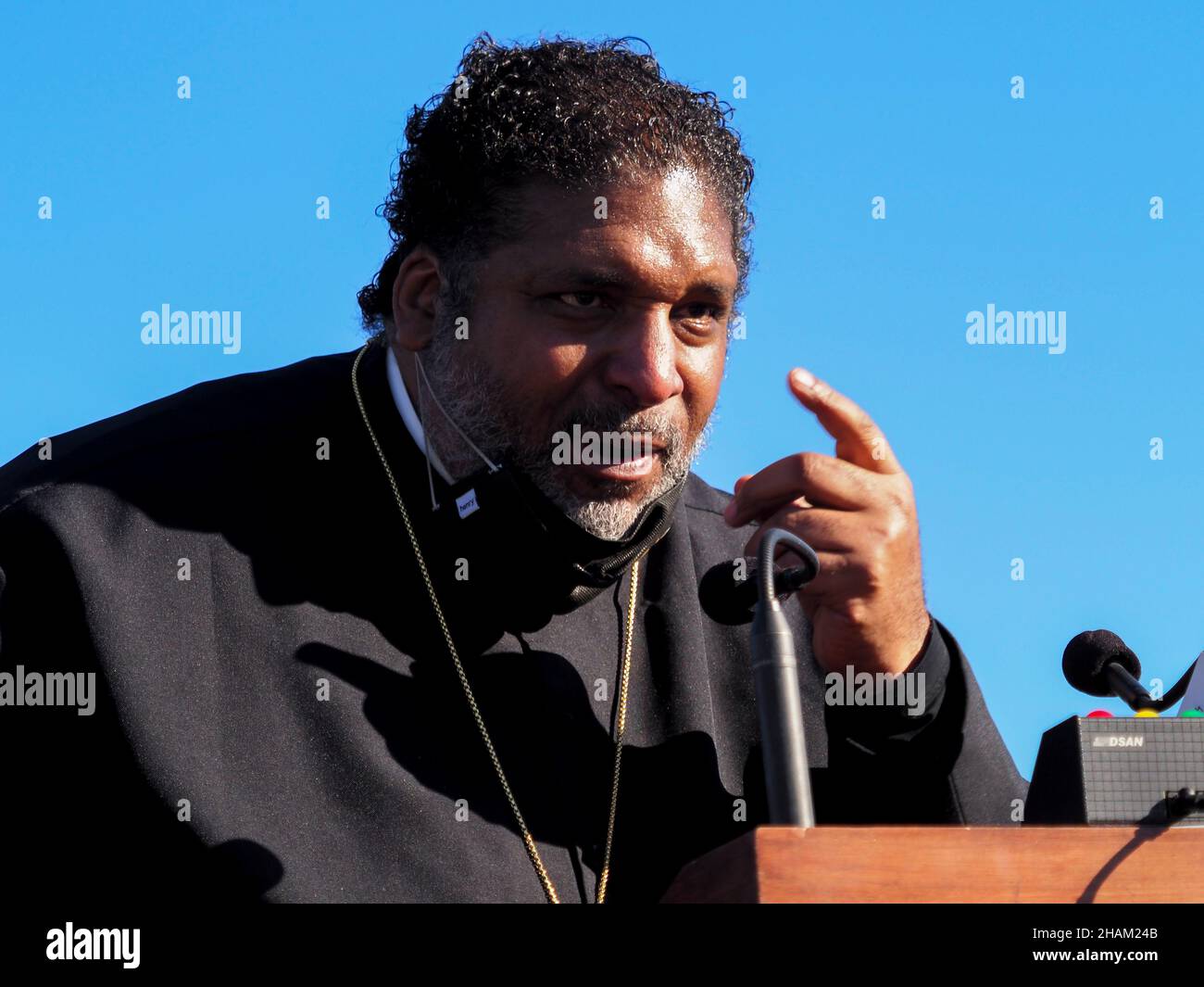 December 13, 2021, Washington, District of Columbia, USA: At the 'Get it Done in 2021' rally, the Reverend Dr. William J. Barber II, co-chair of the Poor PeopleÃs Campaign, called for the Senate to stop stonewalling and pass voting rights protections and the Build Back Better plan before the end of December. (Credit Image: © Sue Dorfman/ZUMA Press Wire) Stock Photo