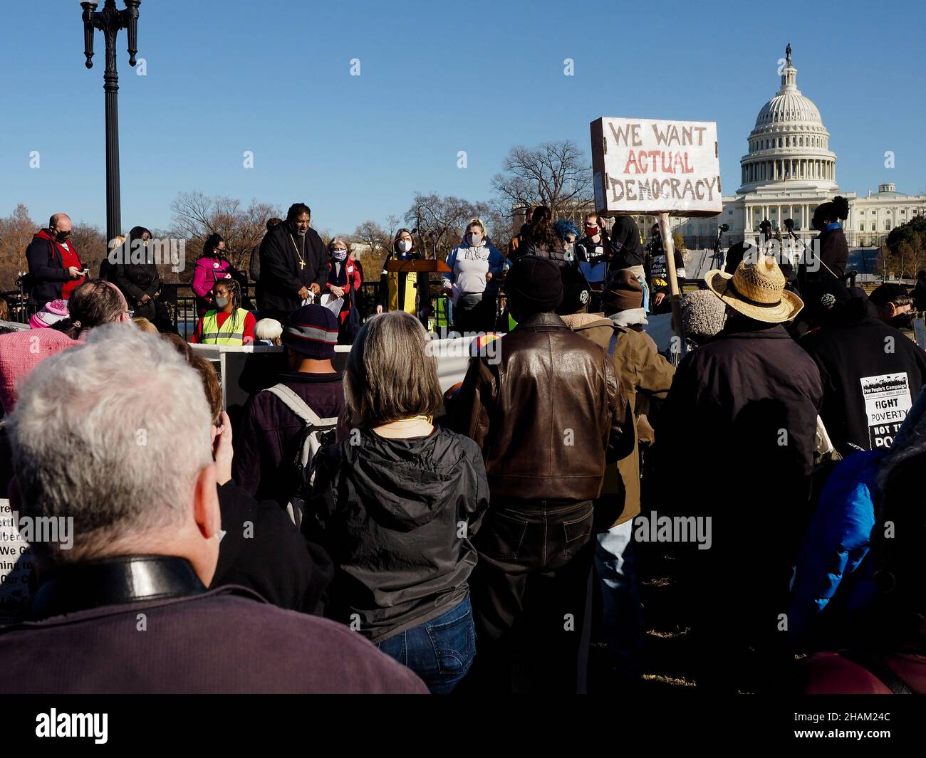 December 13, 2021, Washington, District of Columbia, USA: Participants from 33 state branches of the Poor PeopleÃs Campaign came to the 'Get it Done in 2021' rally at the US Capitol to demand Congress pass voting rights protections and the Build Back Better plan before the end of the year. (Credit Image: © Sue Dorfman/ZUMA Press Wire) Stock Photo