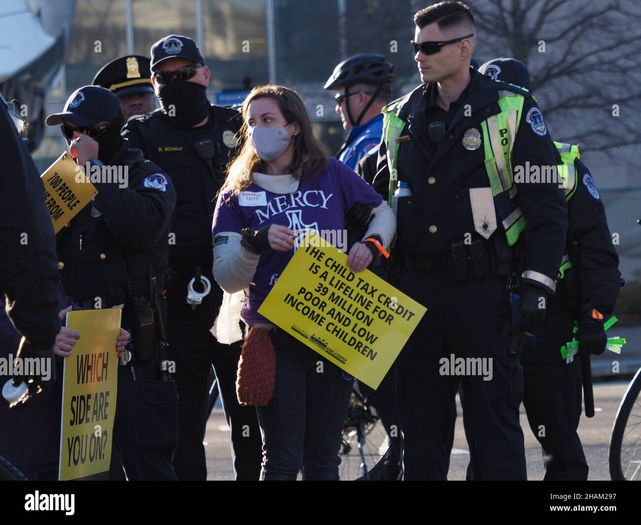 December 13, 2021, Washington, District of Columbia, USA: A member of the Mercy Justice movement was among the dozens arrested for civil disobedience following the Poor People CampaignÃs 'Get it Done in Ã21' rally at the US Capitol. Participants came from close to three dozen states to demand passage of stalled voting rights legislation and the Build Back Better plan before the end of December.The Poor PeopleÃs Campaign: A National Call for Moral Revival rallied at the US Capitol to demand Congress pass voting rights protections and the Build Back Better plan before the end of the year. ( Stock Photo